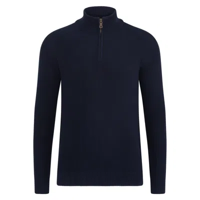 Paul James Knitwear Blue Mens Midweight Cotton Zip Neck Bennett Jumper - Navy