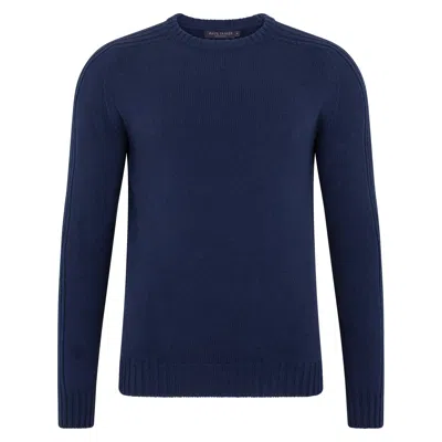 Paul James Knitwear Blue Mens Organic Cotton Alexander Crew Neck Jumper - Marine