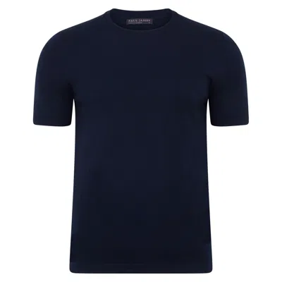 Paul James Knitwear Blue Mens Superfine Merino Wool Ilario Knitted T-shirt - Navy