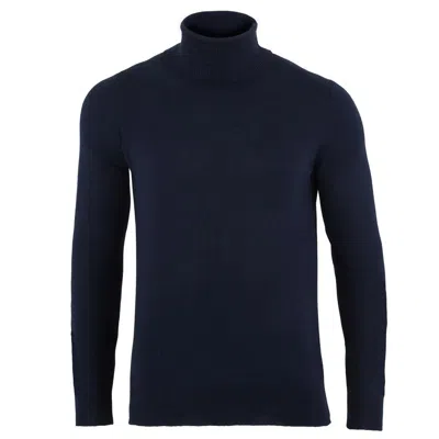 Paul James Knitwear Blue Mens Ultra Fine Cotton Atwood Roll Neck Jumper - Navy