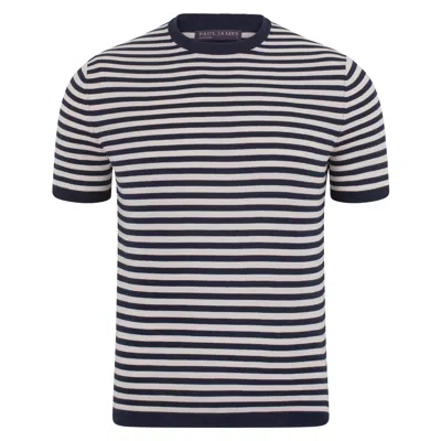 Paul James Knitwear Blue Mens Ultra-fine Cotton Miguel Knitted Breton T-shirt - Navy