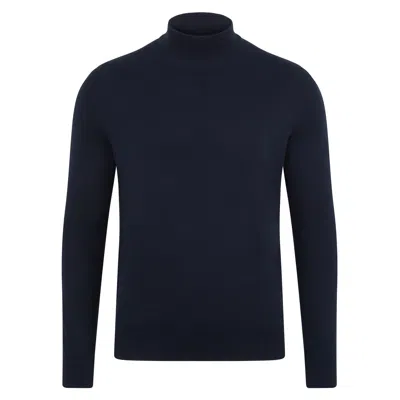 Paul James Knitwear Blue Mens Ultra Fine Cotton Mock Turtle Neck Spencer Jumper - Navy