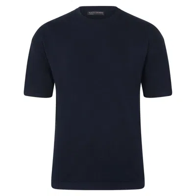 Paul James Knitwear Blue Mens Ultra Fine Cotton Silas Oversized Knitted T-shirt - Navy