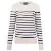 Paul James Knitwear Blue / Neutrals Womens Ultra-fine Cotton Breton Tavia Crew Neck Jumper - Ecru In Blue