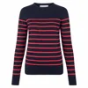 Paul James Knitwear Blue / Red Womens Ultra-fine Cotton Breton Tavia Crew Neck Jumper - Redna In Blue/red