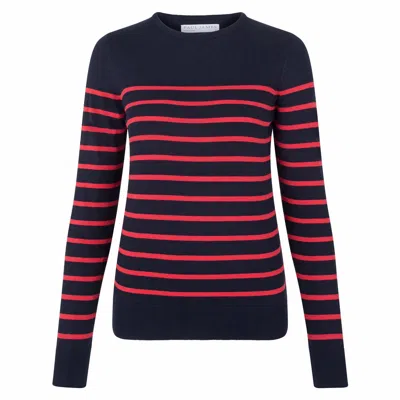 Paul James Knitwear Blue / Red Womens Ultra-fine Cotton Breton Tavia Crew Neck Jumper - Redna In Blue/red