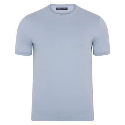 Paul James Knitwear Blue / White Mens Ultra-fine Cotton Hugo Knitted T-shirt - Chalk Blue In Blue/white