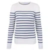 Paul James Knitwear Blue / White Womens Ultra-fine Cotton Breton Tavia Crew Neck Jumper - Insignia Blue In Blue/white
