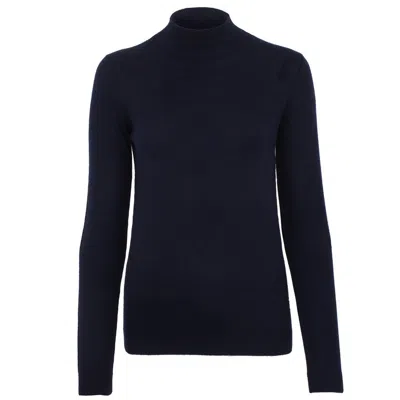 Paul James Knitwear Blue Women's Pure Extra Fine Merino Wool High Neck Hayley Jumper - Navy