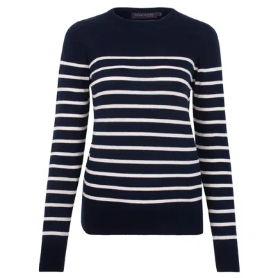 Paul James Knitwear Blue Women's Ultra-fine Cotton Breton Tavia Crew Neck Jumper - Navy