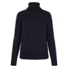 Paul James Knitwear Blue Womens Chunky Merino Margot Roll Neck Cable Jumper - Navy In Blue