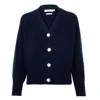 Paul James Knitwear Blue Womens Cotton Oversized V Neck Ribbed Tilda Cardigan - Navy In Blue