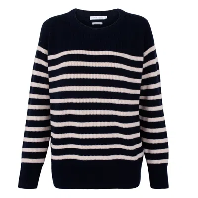 Paul James Knitwear Blue Womens Cotton Ribbed Breton Tiana Jumper - Navy