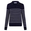 Paul James Knitwear Blue Womens Lightweight Cotton Colette Open Collar Breton Top - Navy In Blue