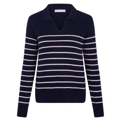 Paul James Knitwear Blue Womens Lightweight Cotton Colette Open Collar Breton Top - Navy