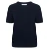 Paul James Knitwear Blue Womens Ultra Fine Cotton Cassie Saddle Shoulder Knitted T-shirt - Navy In Blue