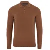 Paul James Knitwear Brown Mens Cotton Hall Long Sleeve Knitted Polo Shirt - Camel In Brown