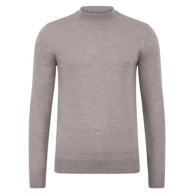 Paul James Knitwear Brown Mens Extra Fine Merino Marco Narrow Mock Turtleneck Jumper - Barley