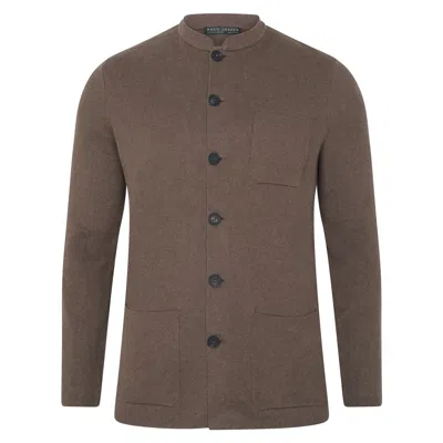 Paul James Knitwear Brown Mens Midweight Cotton Jaipur Knitted Nehru Jacket - Tobacco
