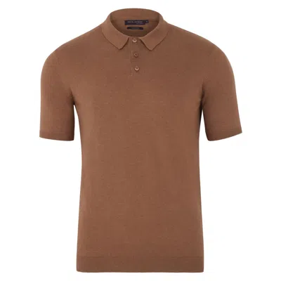 Paul James Knitwear Brown Mens Ultra Fine Cotton Earl Short Sleeve Polo Shirt - Camel