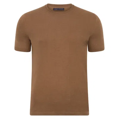 Paul James Knitwear Brown Mens Ultra-fine Cotton Hugo Knitted T-shirt - Camel