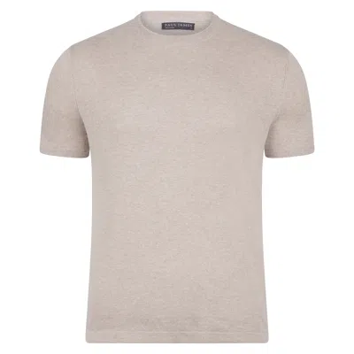 Paul James Knitwear Brown Mens Ultra-fine Cotton Hugo Knitted T-shirt - Fawn