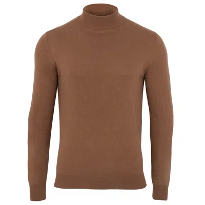 Paul James Knitwear Brown Mens Ultra Fine Cotton Mock Turtle Neck Spencer Jumper  - Camel
