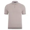 Paul James Knitwear Brown / White Mens Lightweight Cotton Pietro Two Tone Textured Polo Shirt - Fawn In Brown/white