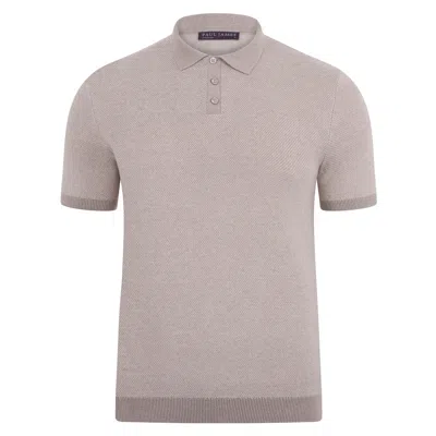 Paul James Knitwear Brown / White Mens Lightweight Cotton Pietro Two Tone Textured Polo Shirt - Fawn In Brown/white