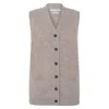 Paul James Knitwear Gold / Brown Womens Lambswool Laura V Neck Waistcoat With Pockets - Cobble