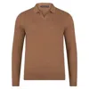 Paul James Knitwear Gold Mens Cotton Lightweight Lyndon Buttonless Polo Shirt - Camel In Gold