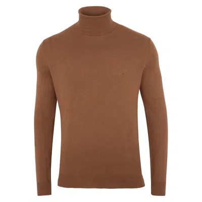 Paul James Knitwear Gold Mens Ultra Fine Cotton Atwod Roll Neck Jumper - Camel