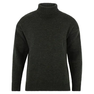 Paul James Knitwear Green Mens British Wool Walter Submariner Roll Neck Jumper - Loden