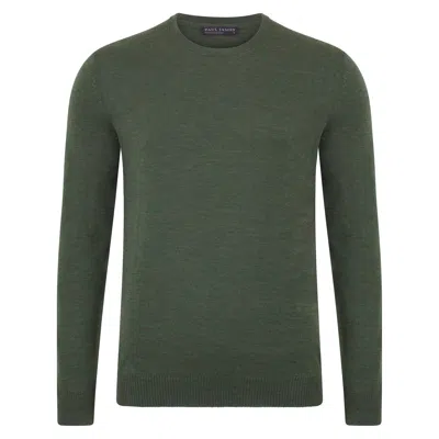 Paul James Knitwear Green Mens Extra Fine Merino Wool Callington Crew Neck Jumper - Khaki
