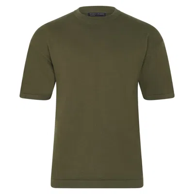 Paul James Knitwear Green Mens Lightweight Cotton Ewan Oversized Knitted T-shirt - Dark Olive