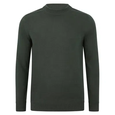 Paul James Knitwear Green Mens Lightweight Cotton Linen Slaithes Saddle Shoulder Jumper - Dark Olive