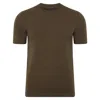 Paul James Knitwear Green Mens Superfine Merino Wool Ilario Knitted T-shirt - Khaki