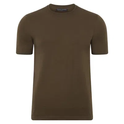 Paul James Knitwear Green Mens Superfine Merino Wool Illario Knitted T-shirt - Khaki