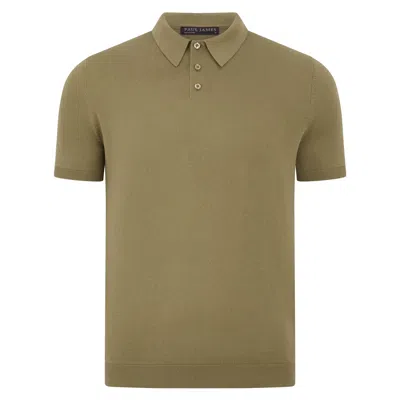 Paul James Knitwear Green Mens Ultra Fine Cotton Earl Short Sleeve Polo Shirt - Lightolive