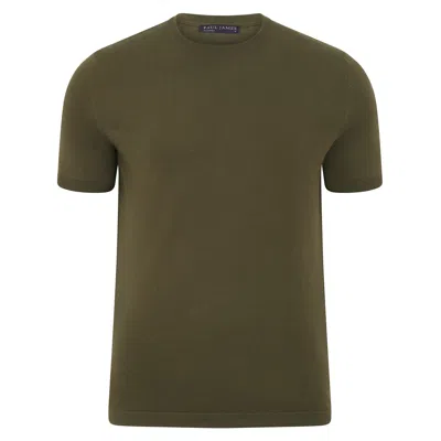 Paul James Knitwear Green Mens Ultra-fine Cotton Hugo Knitted T-shirt - Dark Olive