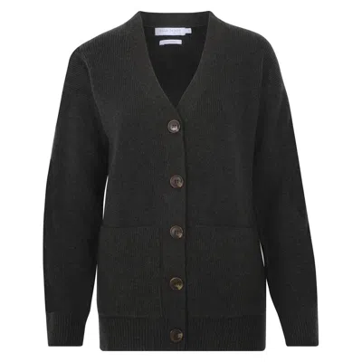 Paul James Knitwear Green Womens Lambswool V Neck Ribbed Layla Cardigan With Pockets - Seaweed