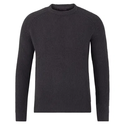 Paul James Knitwear Grey Mens Cotton Clark Fisherman Rib Knit Jumper - Anthracite