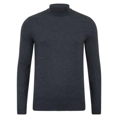 Paul James Knitwear Grey Mens Extra Fine Merino Wool Mock Turtleneck Shaw Jumper - Charcoal