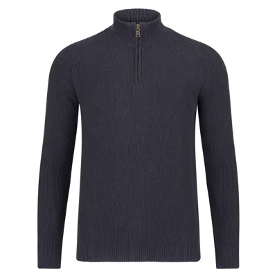 Paul James Knitwear Grey Mens Midweight Cotton Zip Neck Bennett Jumper - Anthracite