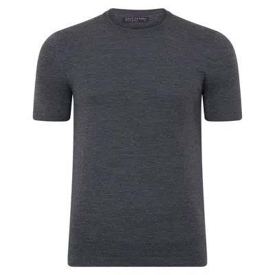 Paul James Knitwear Grey Mens Superfine Merino Wool Illario Knitted T-shirt - Charcoal In Gray