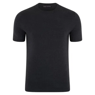 Paul James Knitwear Grey Mens Ultra-fine Cotton Hugo Knitted T-shirt - Anthracite