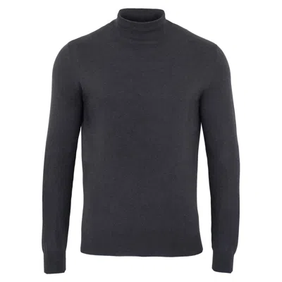 Paul James Knitwear Grey Mens Ultra Fine Cotton Mock Turtle Neck Spencer Jumper - Anthracite