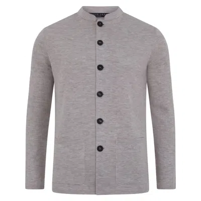 Paul James Knitwear Grey / Neutrals Mens Extra Fine Merino Wool Alonzo Knitted Nehru Jacket - Stoney In Gray