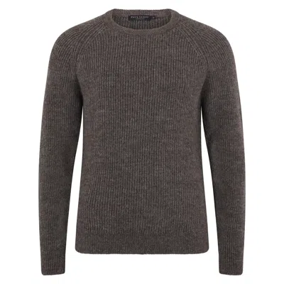 Paul James Knitwear Grey / Pink / Purple Mens Sheepsoft British Wool Byron Fisherman Rib Knit Jumper - Taupe In Grey/pink/purple