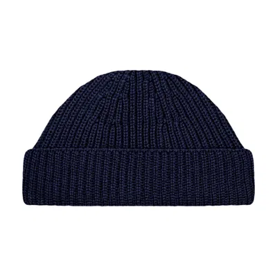 Paul James Knitwear Men's Blue Heavyweight Extra Fine Merino Craster Fisherman Beanie - Navy